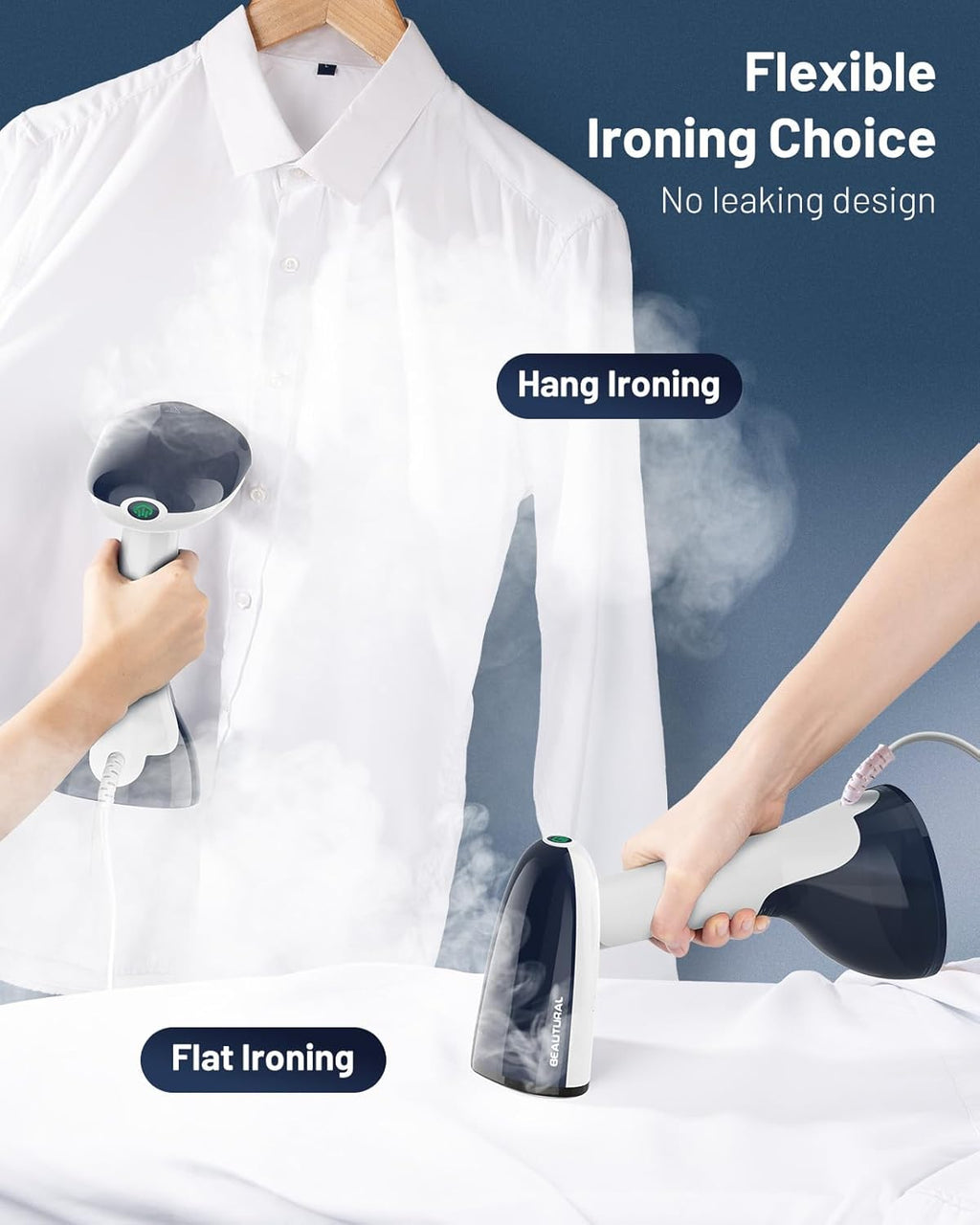 Beautural Portable Clothes Steamer - Fast 35-Second Heat-Up, Large Detachable Water Tank, Blue