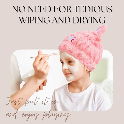LCBD Microfiber Hair Towel Wrap for Kids, Pink Cat Dry Hair Cap Suck Water, Absorbent Quick Girls Boys Hair Drying Towel, Lightweight Bouncy Hat Headscarf