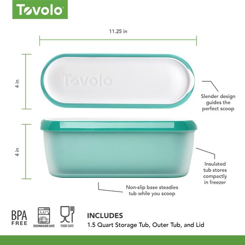 Tovolo Reusable Ice Cream Containers for Homemade Ice Cream Glide A Scoop Ice Cream Tub for Reusable Ice Cream, 1.5 Quart BPA Free Insulated Freezer Safe Ice Cream Container