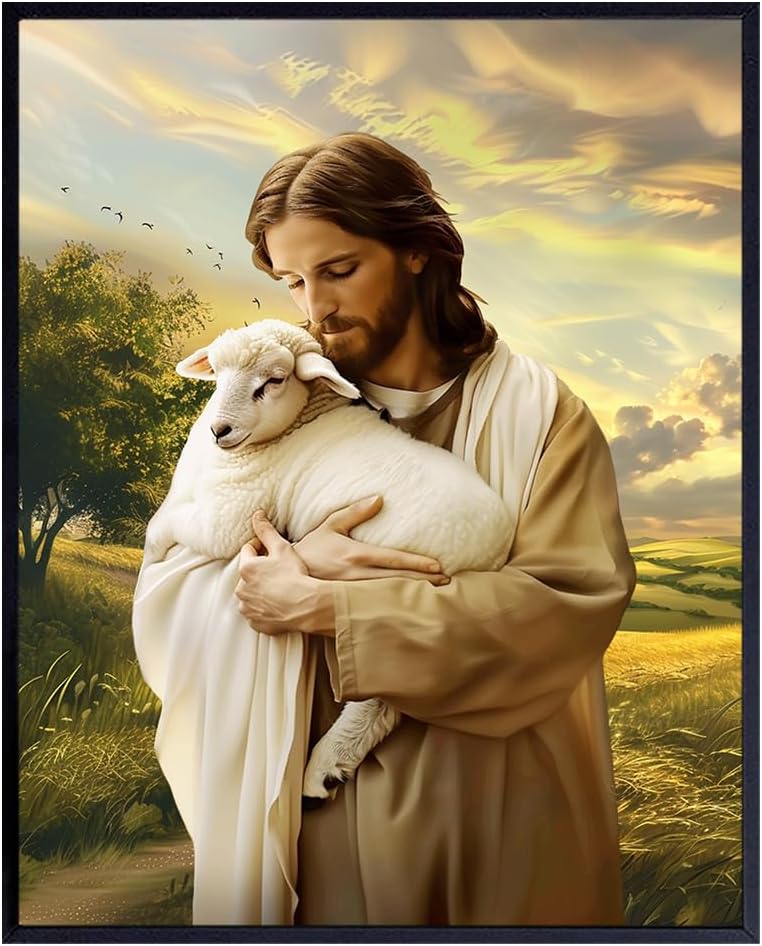 Skiennix Religious Wall Decor | Lamb of God Jesus Artwork - Farmhouse Style Christian Art for Home