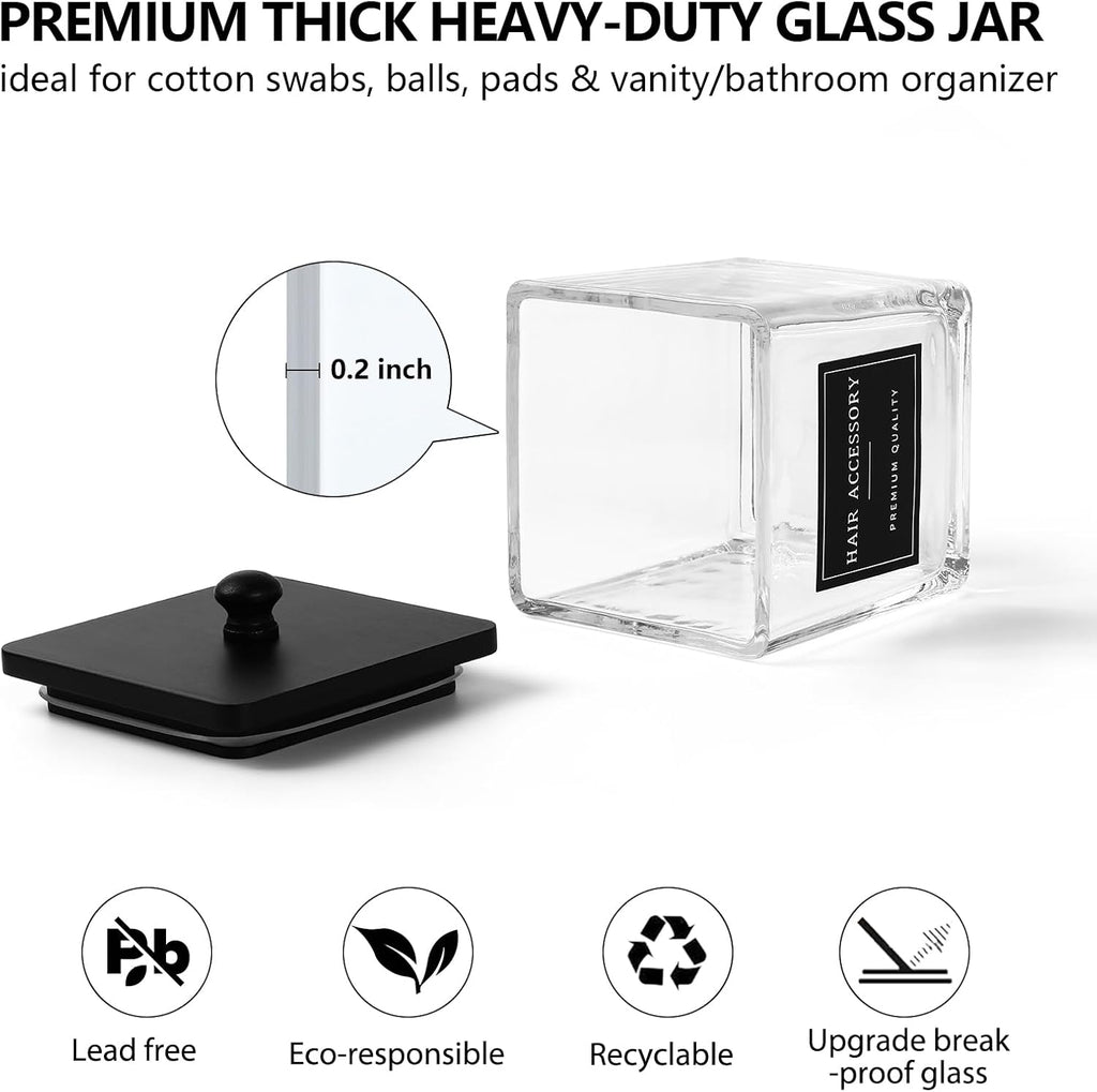 Skiennix 2-Pack Glass Qtip Holder Dispenser Set - Elegant Bathroom Storage Canisters for Cotton Balls, Swabs & More