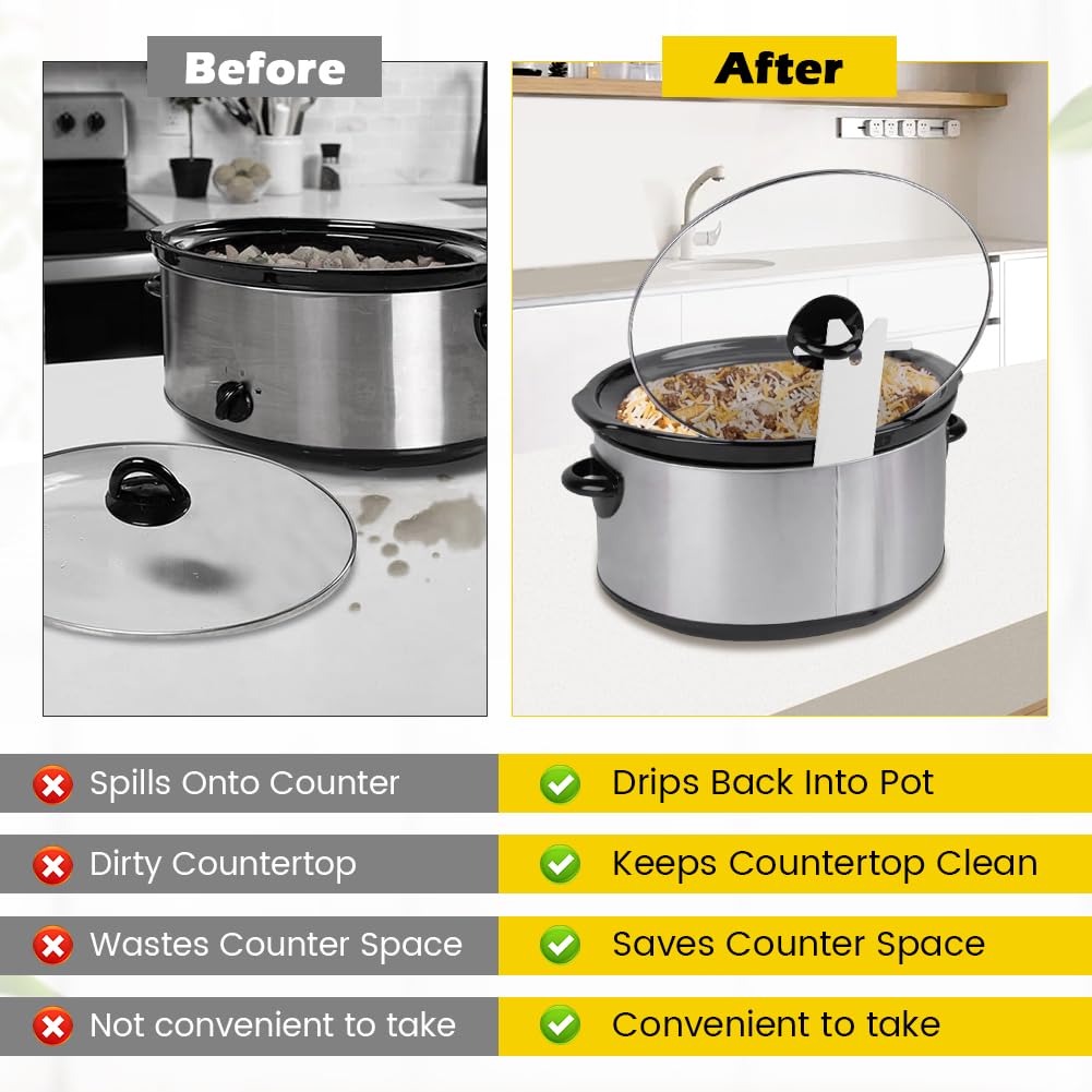 XuYelora Croc-k Pot Lid Holder, Universal Stainless Steel Slow Cooker Lid Stand for Most Brands, Space Saving Crockpo-t Stand for Clean Kitchen(COLOR:Silver)
