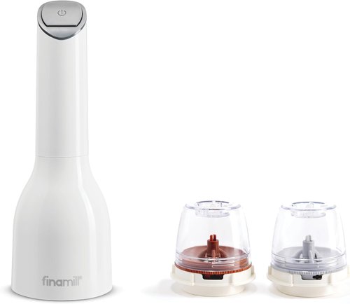 FinaMill Classic Battery Spice Mill - Battery Operated Salt & Pepper Grinder Set with 2 Pods & LED Light