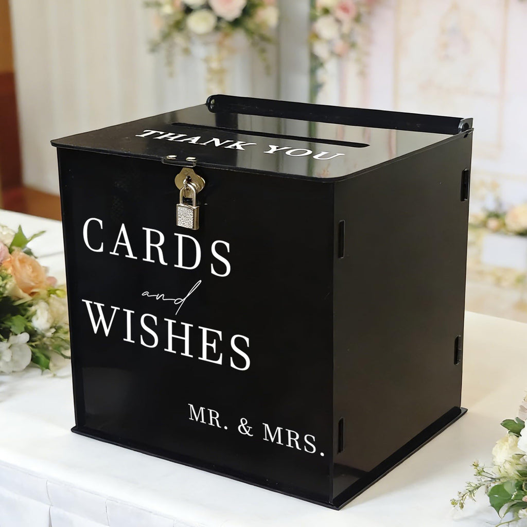 SOFARKKT Black Acrylic Card Box with Slot & Lock, DIY Large Wedding Card Boxes for Reception, Elegant Money Envelop Gift Cards Box for Party Wedding Birthday Baby Shower Graduation Table Decor