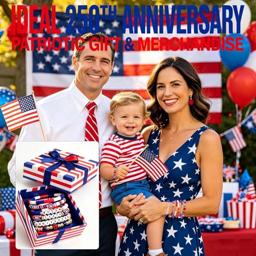 Patriotic 250th Anniversary USA Bracelets - Red, White & Blue Beaded Jewelry Set