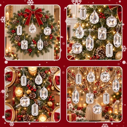 Clear Crystal Jewel Ornaments for Christmas Tree - 6 Pack, 3.94-5.27"