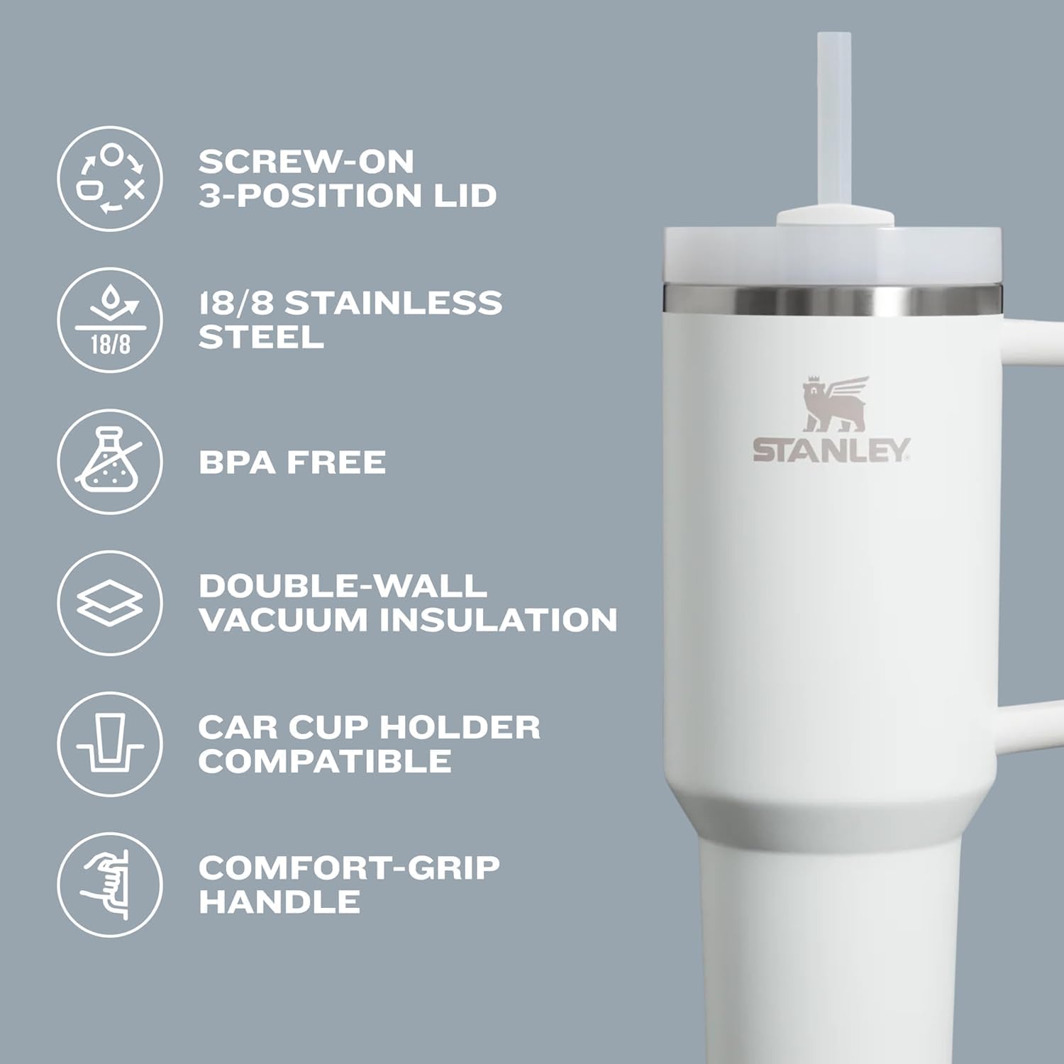STANLEY Quencher H2.0 Tumbler - 64 oz Insulated Stainless Steel Cup with Handle & Straw | BPA-Free | Dried Pine
