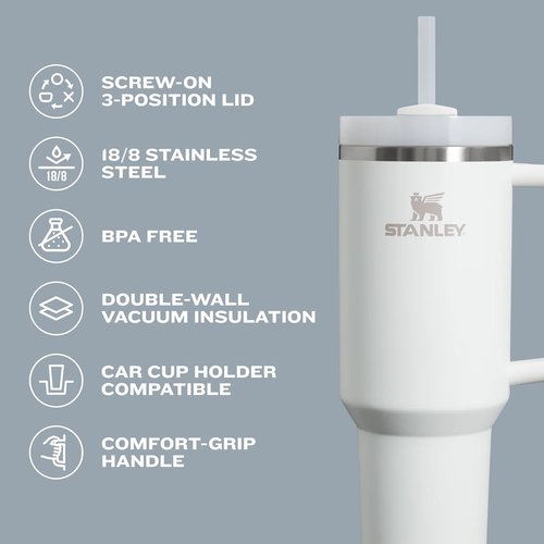 STANLEY Quencher H2.0 Tumbler with Handle and Straw 30 Fluid Ounces | Flowstate 3-Position Lid | Cup Holder Compatible for Travel | Insulated Stainless Steel Cup | BPA-Free | Pistachio