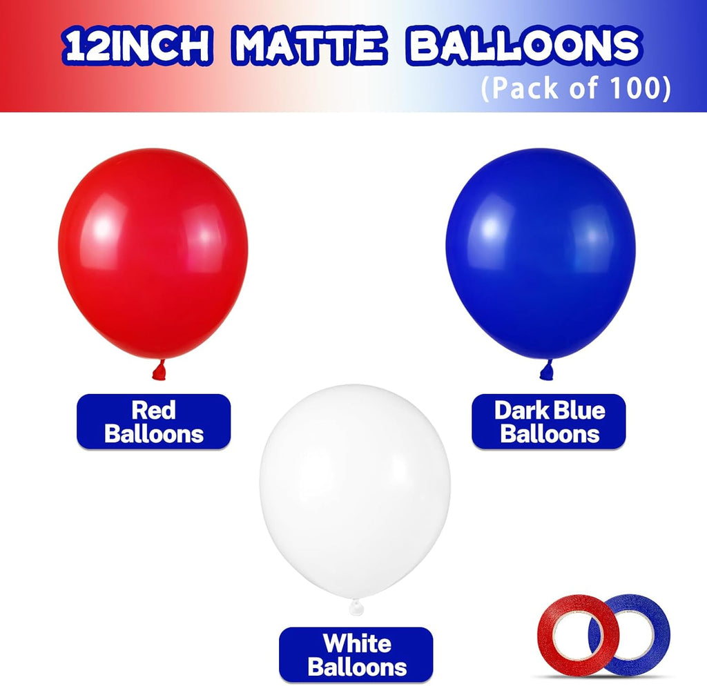 Red White and Blue Latex Balloons - 100 Pack for 4th of July Celebrations & Patriotic Events