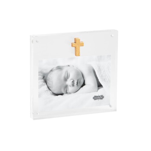 Mud Pie Acrylic Frame With Gold Cross; 6 1/2" x 7"