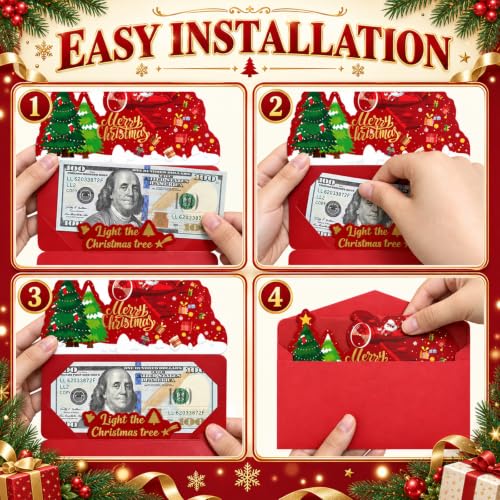 2PCS Christmas Money Holders with Envelopes and Festive Stickers - Holiday Cash Gift Cards