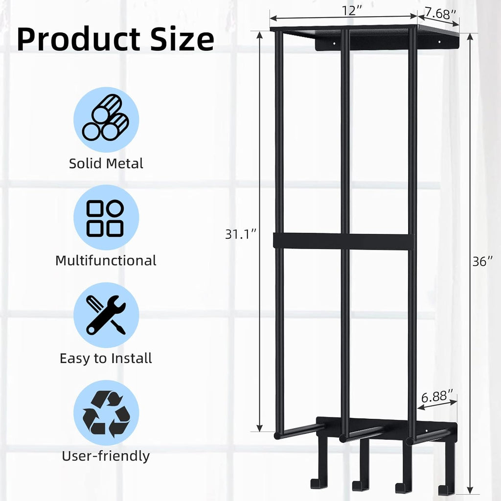 Skiennix Camping Chair Wall Storage Rack - Stainless Steel Organizer with 4 Hooks | Matte Black Finish