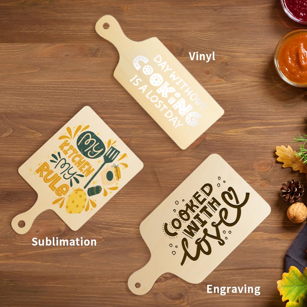 PYD Life 12 Pack Plywood Sublimation Cutting Board Blanks with Handle 9 x 5.5 Inch,Rectangle Wood Chopping Board for Sublimation DIY Craft Christmas Thanksgiving Home Kitchen Decor