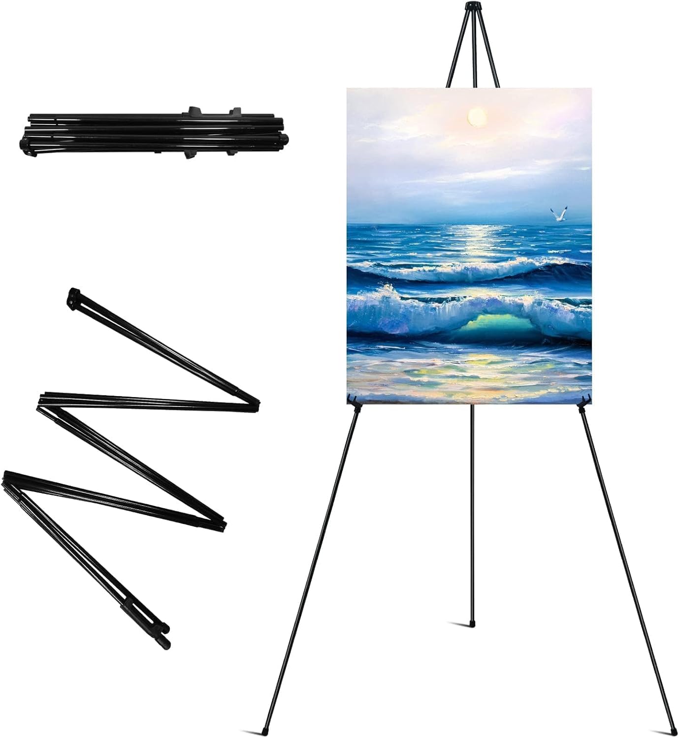 RRFTOK Easel Stand - 63'' Lightweight Portable Ground Easel for Wedding Signs & Posters | Metal Tripod with Carry Bag