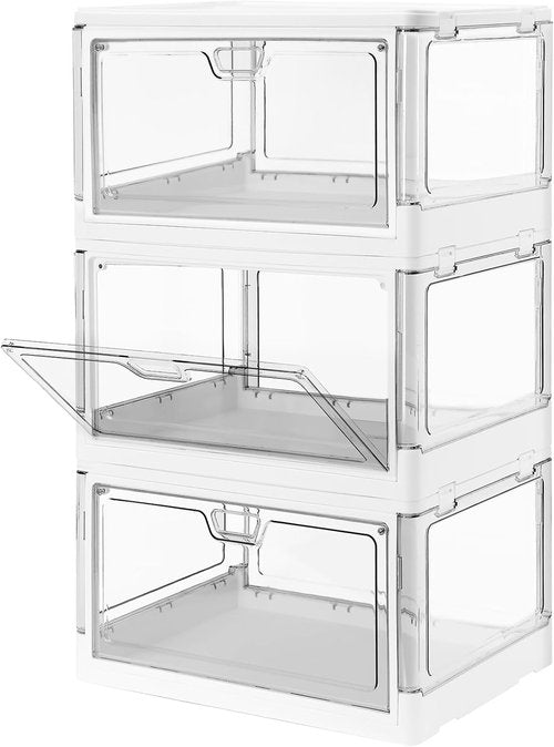 HYBRIDEAS Clear Stackable Storage Bins - 3-Pack with Lids & Magnetic Doors | Large 24 QT Craft Organizers