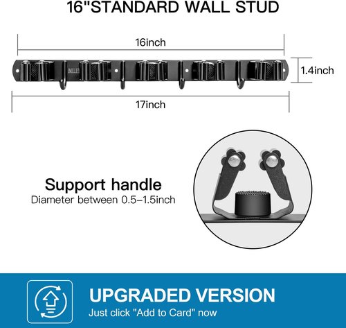 IMILLET Broom Holder Wall Mount - Heavy Duty Stainless Steel Organizer with 5 Racks & 4 Hooks