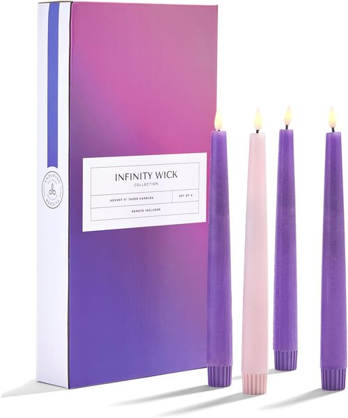 LampLust Flameless Taper Candles - Set of 4 Purple & Pink 9-Inch LED Advent Candles with Remote | Spring Decor & Centerpiece