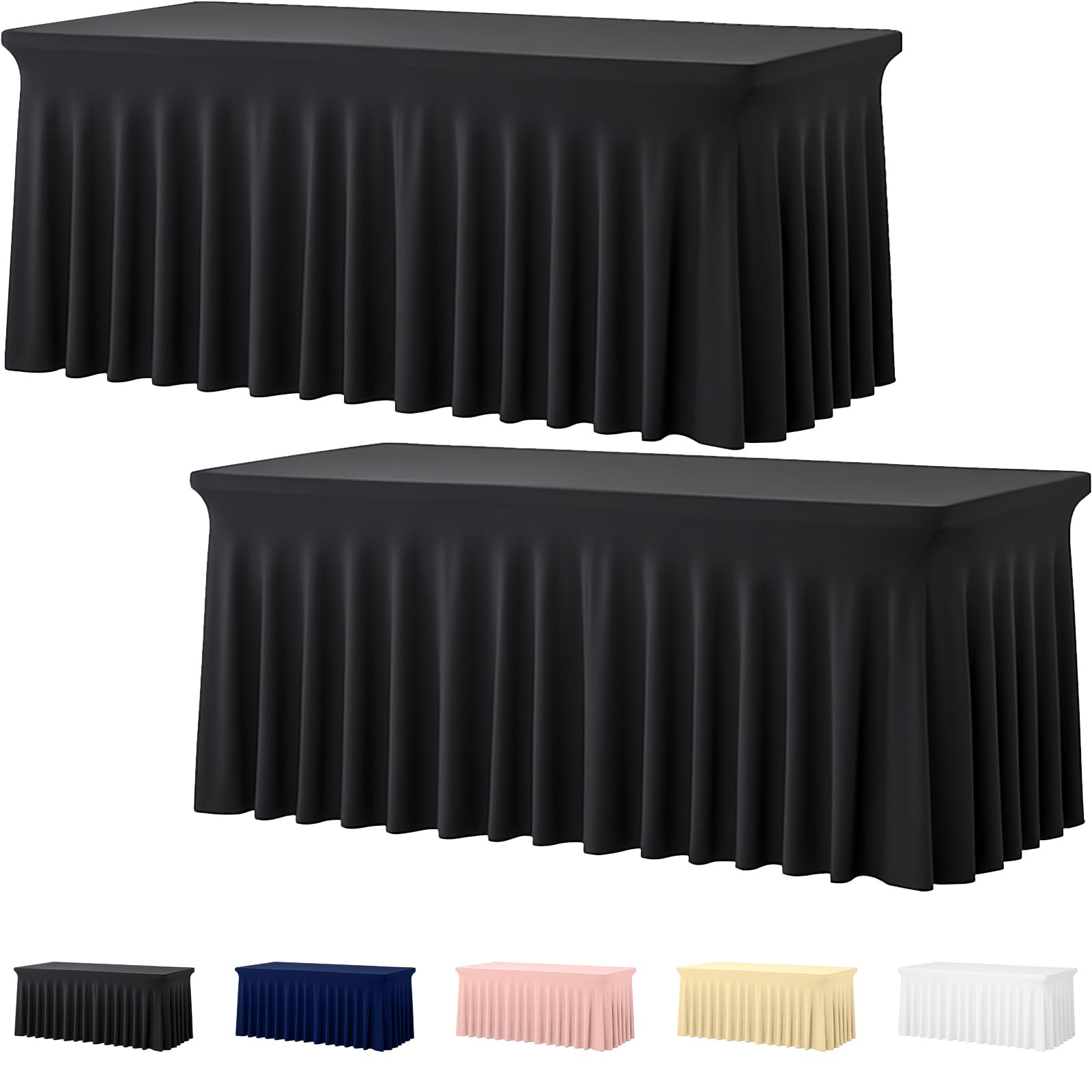Deep Dream 4 Pack Black Spandex Fitted Tableclothes for 8 Foot Rectangle Tables, Wrinkle Free 8FT Fitted Table Cover, Stretch Tablecloth Table Skirt for Party, Banquet, Wedding and Events