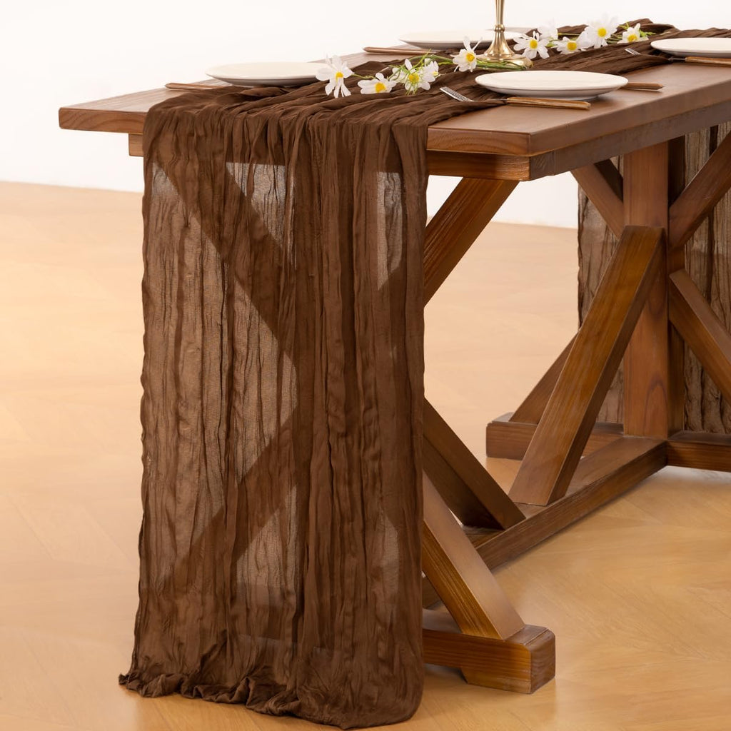 Socomi 10-Piece Brown Coffee Cheesecloth Table Runner - 120-Inch Rustic Boho Decor for Weddings & Events