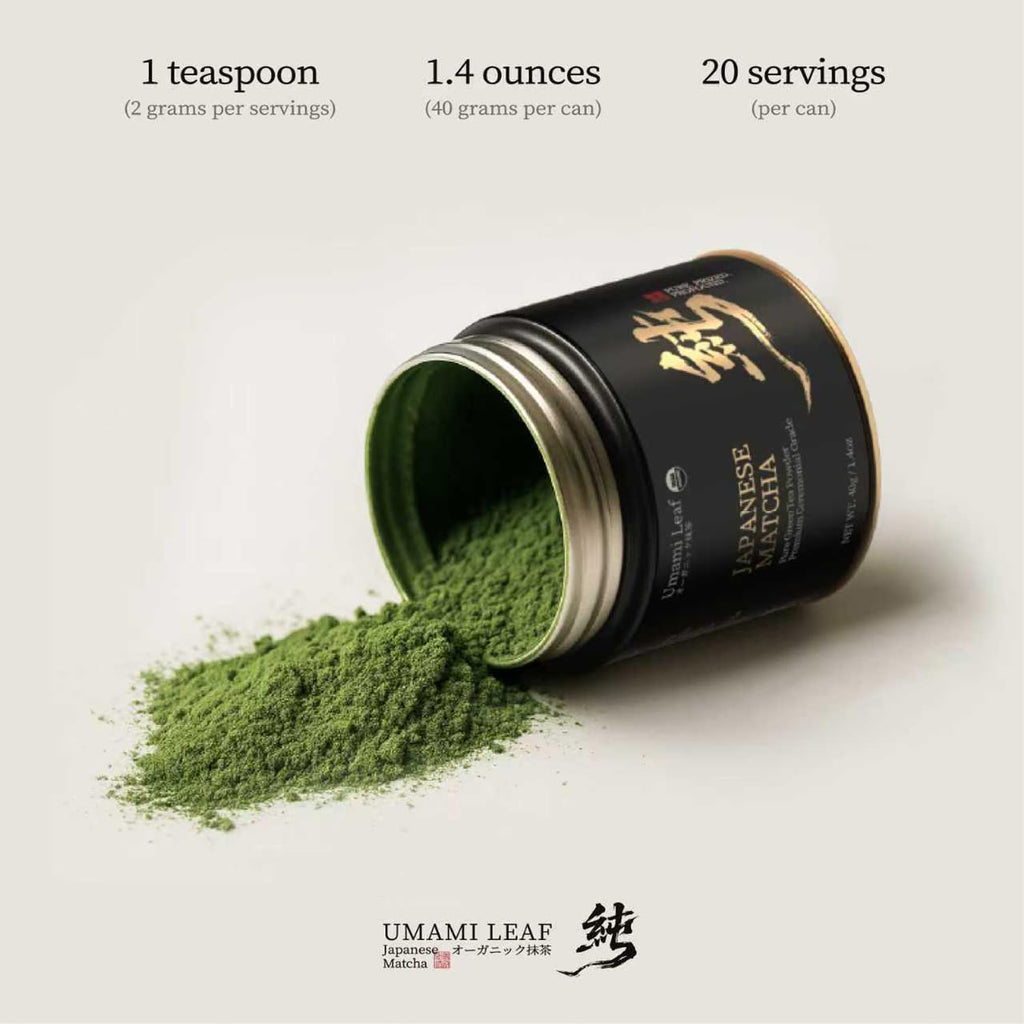 Umami Leaf Organic Japanese Ceremonial Grade Matcha - 100% Pure Green Tea Powder, USDA Certified, Authentic Uji Origin (40g / 1.4oz Tin)