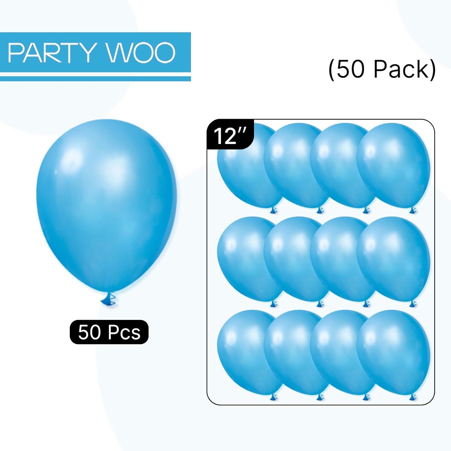 PartyWoo Pearl Blue Balloons - 50 Pcs 12 Inch Sky Blue Latex Helium Balloons for Celebrations