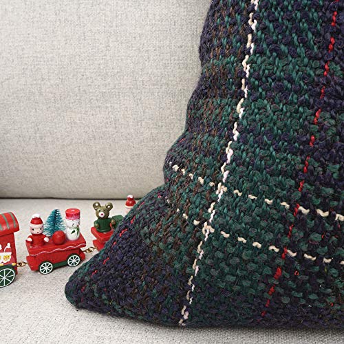 YOUR SMILE Christmas Plaid Throw Pillow Cover, 12"x20" Green Wool Blend