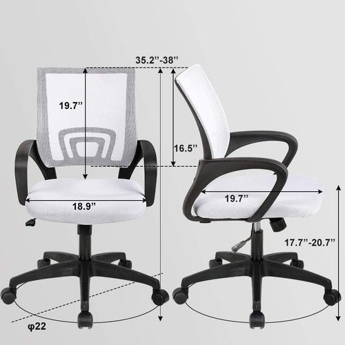 BestOffice Ergonomic Office Chair - Mid-Back Swivel Desk Chair with Breathable Backrest & Lumbar Support - Adjustable Height, White for Adults & Women