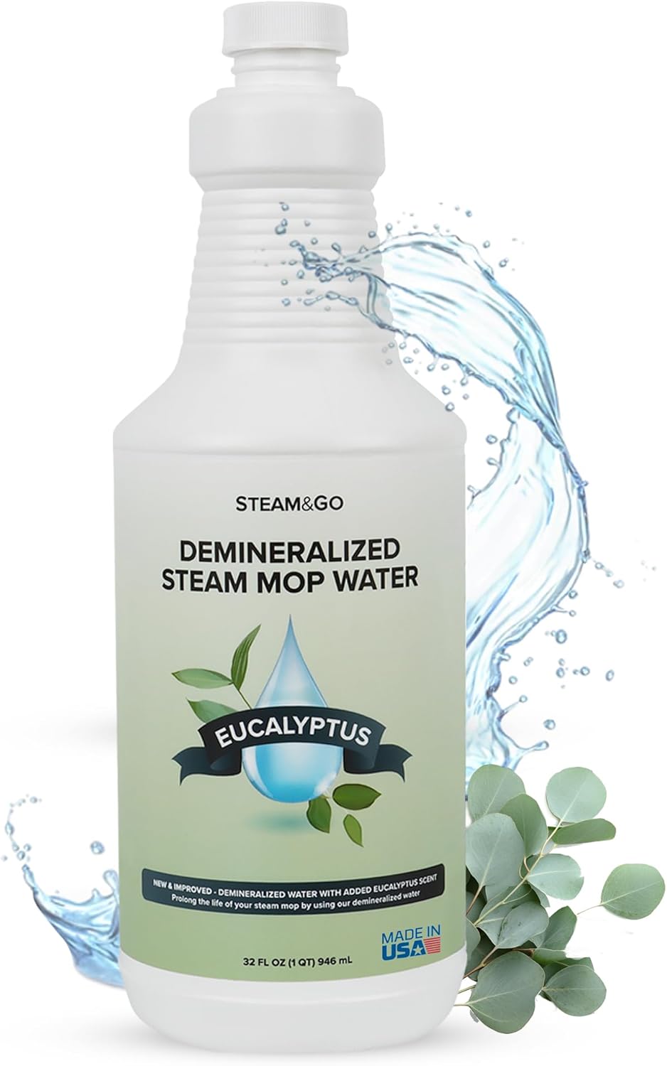 Steam & Go Demineralized Water - Eucalyptus Mint Multi-Surface Cleaner | 32 oz Ready-to-Use Solution