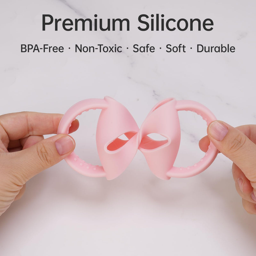 NiHome Silicone Double Handle & Boot for Owala Kids’ Tumbler 12oz 15oz, Easy to Install for Toddlers to Grip & Train, Shock-Absorbing Bottom Sleeve Drop Protection, Soft and Safe for Daily Use (Pink)