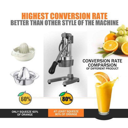 Gowintech Commercial Heavy Duty Cast Iron Hand Press Manual Orange Citrus Lemon Lime Grapefruit Pomegranate Fruit Juice Squeezer Machine with Stainless Steel Cup Grey