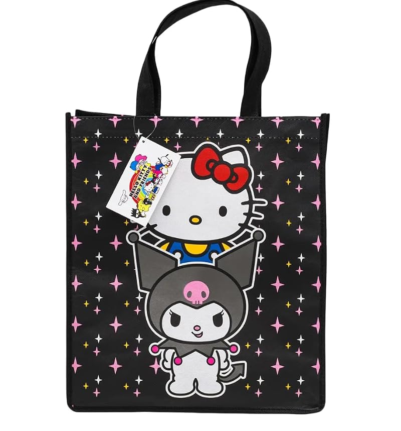 Hello Kitty Reusable Tote Bags Set - 3 Pack, 16-Inch, Pink & Black