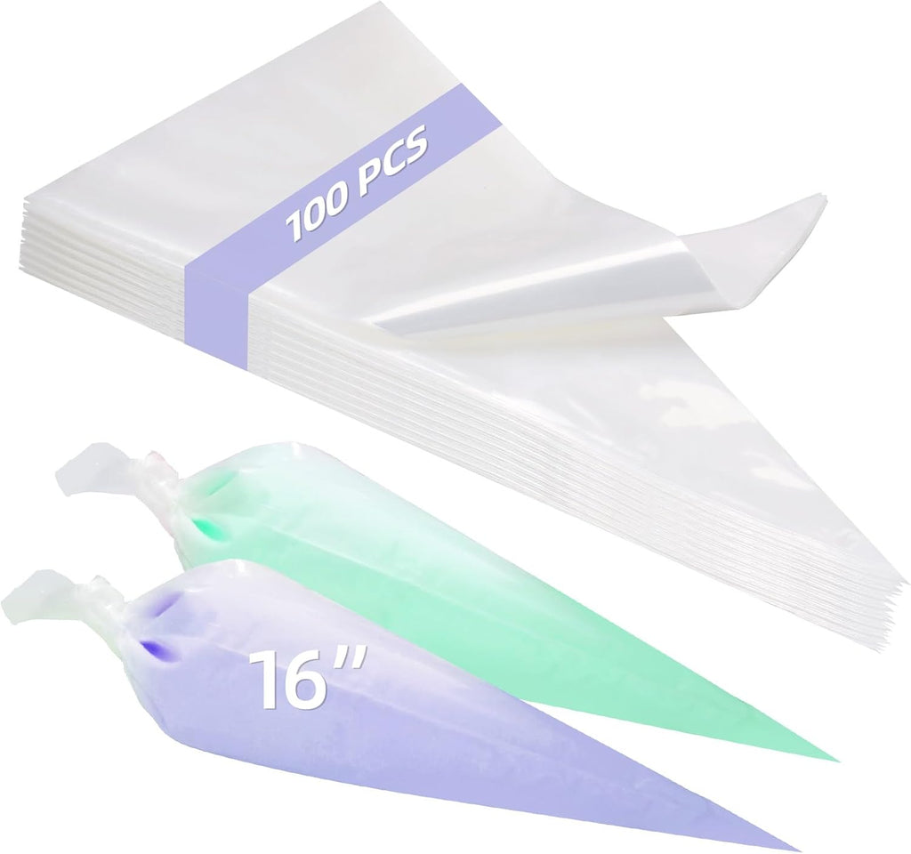 Skiennix 16-Inch Disposable Piping Bags - Extra Thick Tipless Icing Bags for Cake & Cupcake Decorating | 100 PCS