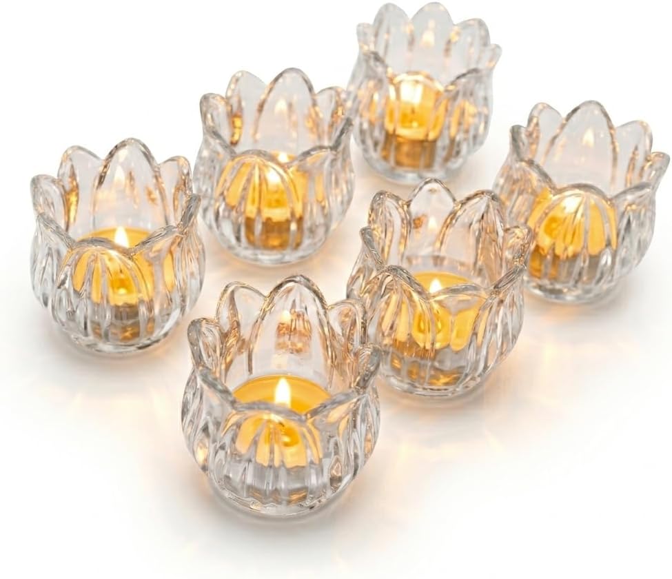 Regine Switzerland Tulip Votive Candle Holders - Set of 6 Clear Glass Tea Light Holders for Elegant Table Centerpieces
