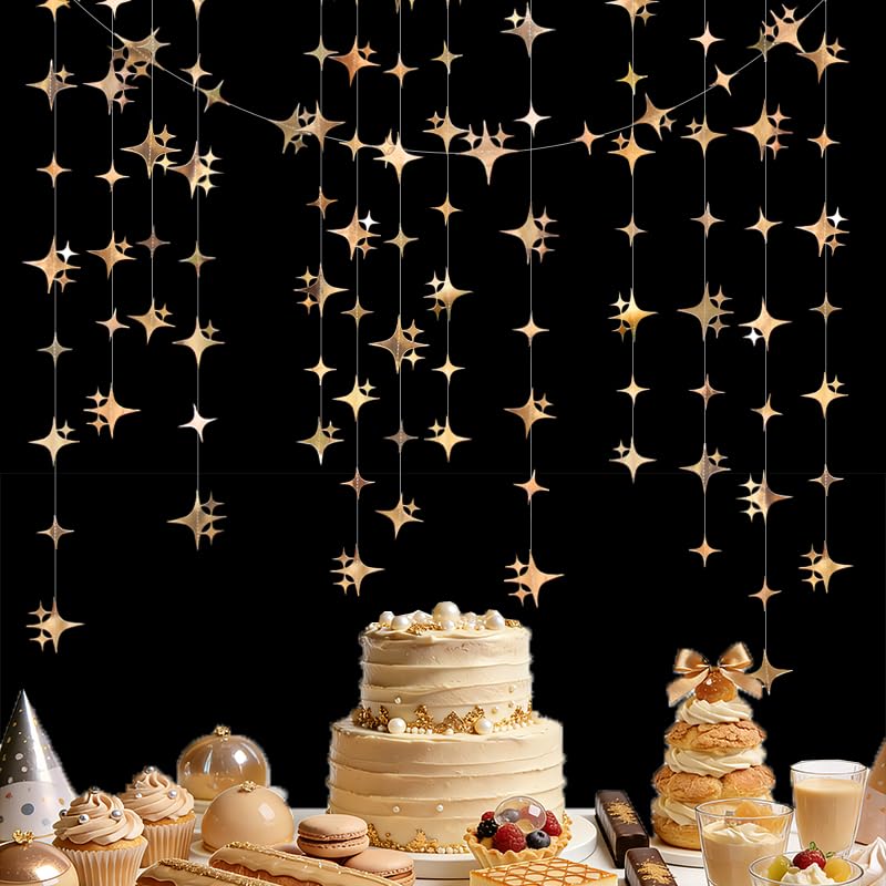 Champagne Glitter Star Garland Banner - 40 Feet for Parties