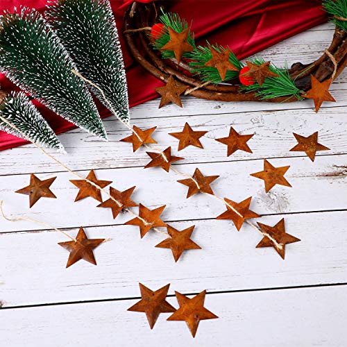 Rusty Metal Christmas Star Ornaments with Twine Set - Rustic Holiday Decor