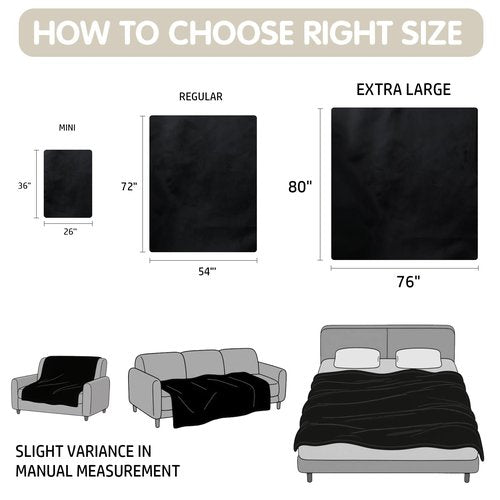 KISSAZ Waterproof Blanket for Couch Bed Cover, Black Blankets Waterproof and Stain Proof, Reversible Blankets for Bed, Machine Washable Double-Sided Bed Blanket (Black, 26''x36'')