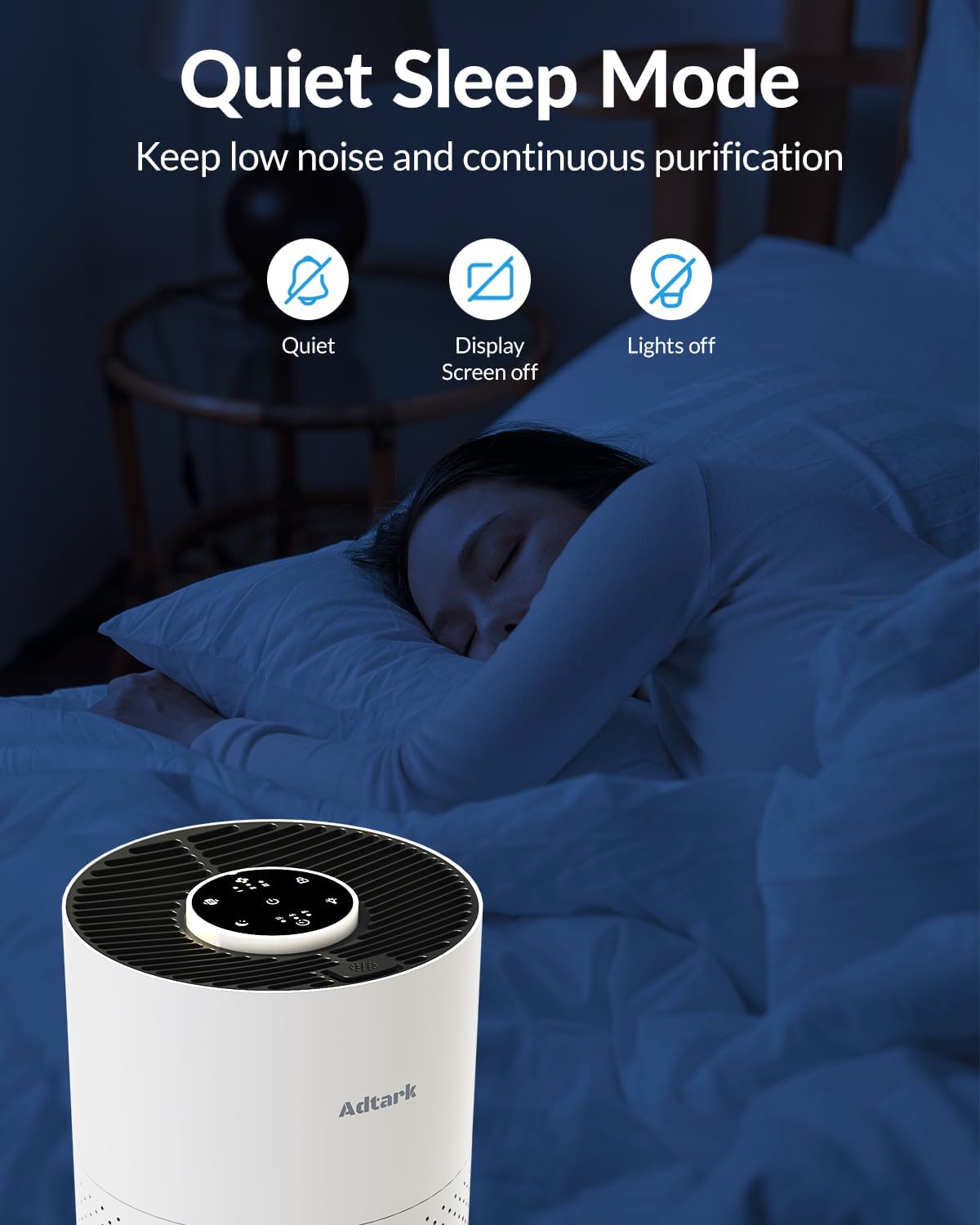 ADTARK Air Purifier - 3-in-1 Filter with Sleep Mode & Aroma Function | Ideal for Home, Office, Dorm (White)