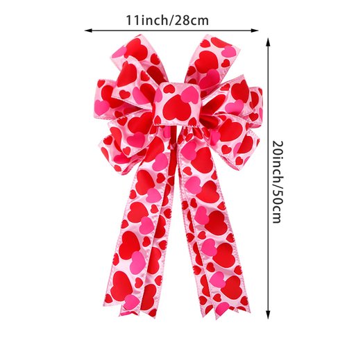 Large Heart Printing Ribbin Bows Red Heart Wreaths Bows for Wedding Valentine's Day Window Door Wreath Decoration