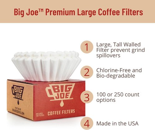 Big Joe® Large Coffee Filters - Extra Tall Walls Prevent Overflow | 500 Count, 9¾" Diameter, Made in USA