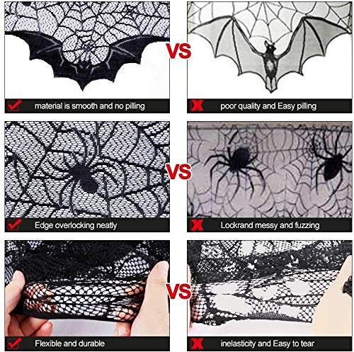 FunisFun Lace Fireplace Mantle Scarf Cover Halloween Bat 20x80" Autumn Decor