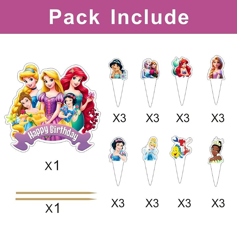 Princess Cake Decorations Set - 25 Pcs with Cupcake Toppers