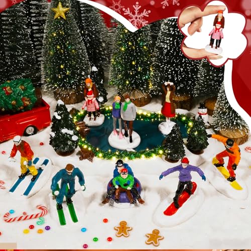 Miniature Christmas Village People Figurines Set - 8 pcs, Skating & Skiing, Variation B