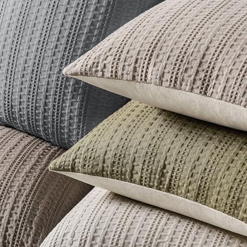 ZeeMart Blue Ashes Waffle Lumbar Pillow Covers Set of 2 20x12 Inches, Cotton