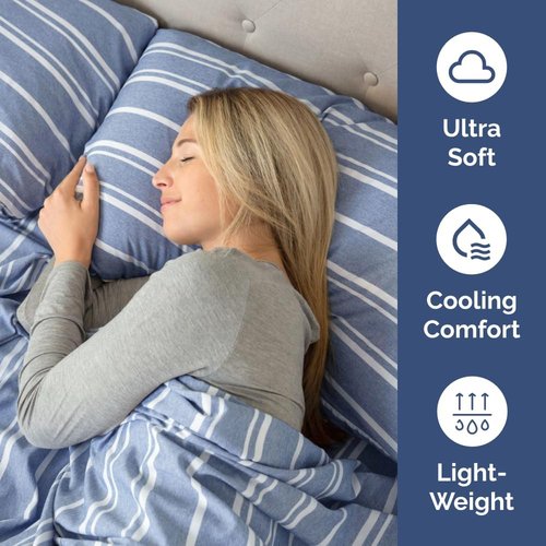King Standard Pillow Cases - Soft Hotel Quality Covers for Comfy Bedding | Set of 4 Blue Stripes