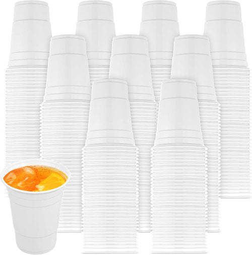 Bokon 16 oz Disposable White Plastic Cups - 200 Pack for Parties, Weddings & Picnics