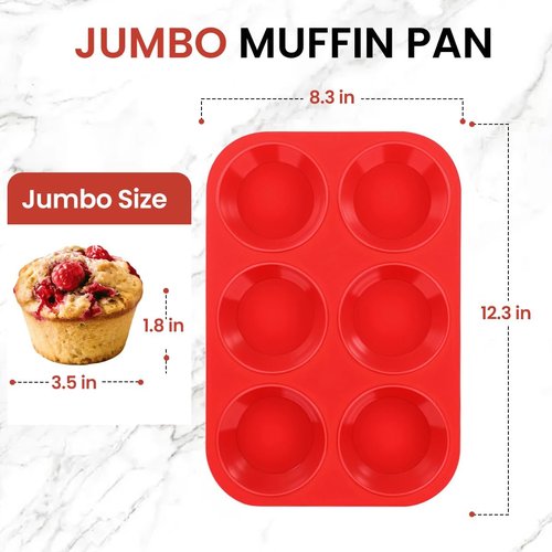 CAKETIME Jumbo Silicone Muffin Pan - 3 Pack Non-Stick 6 Cup 3.5 Inch for Baking Giant Muffins & Cupcakes