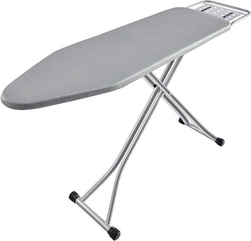 BKTD Ironing Board - Heat Resistant Cover with Steam Rest | Non-Slip, Foldable Design (13" x 34" x 53") - Silver Gray