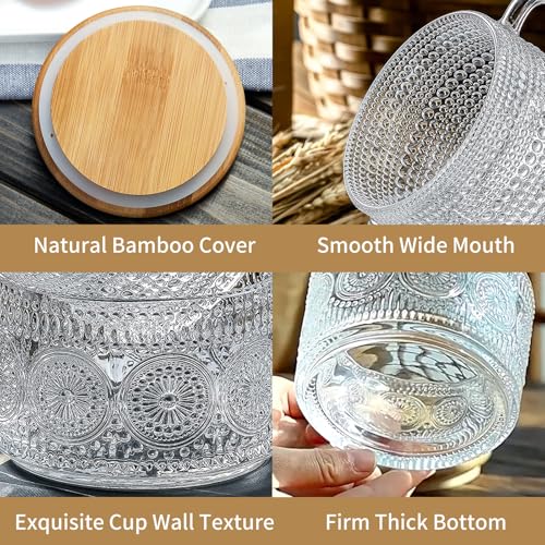 DOPUDO Vintage Glass Coffee Mugs with Bamboo Lids - 14oz (Set of 2)