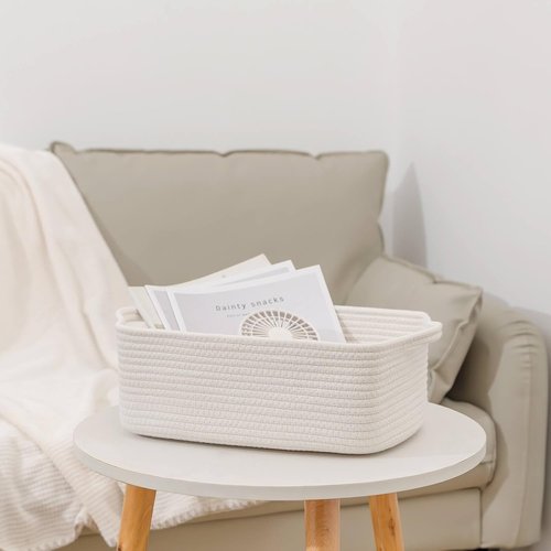 CubesLand Small Cotton Rope Basket - Cute & Durable Organizer for Toys, Bathroom, Closet | White