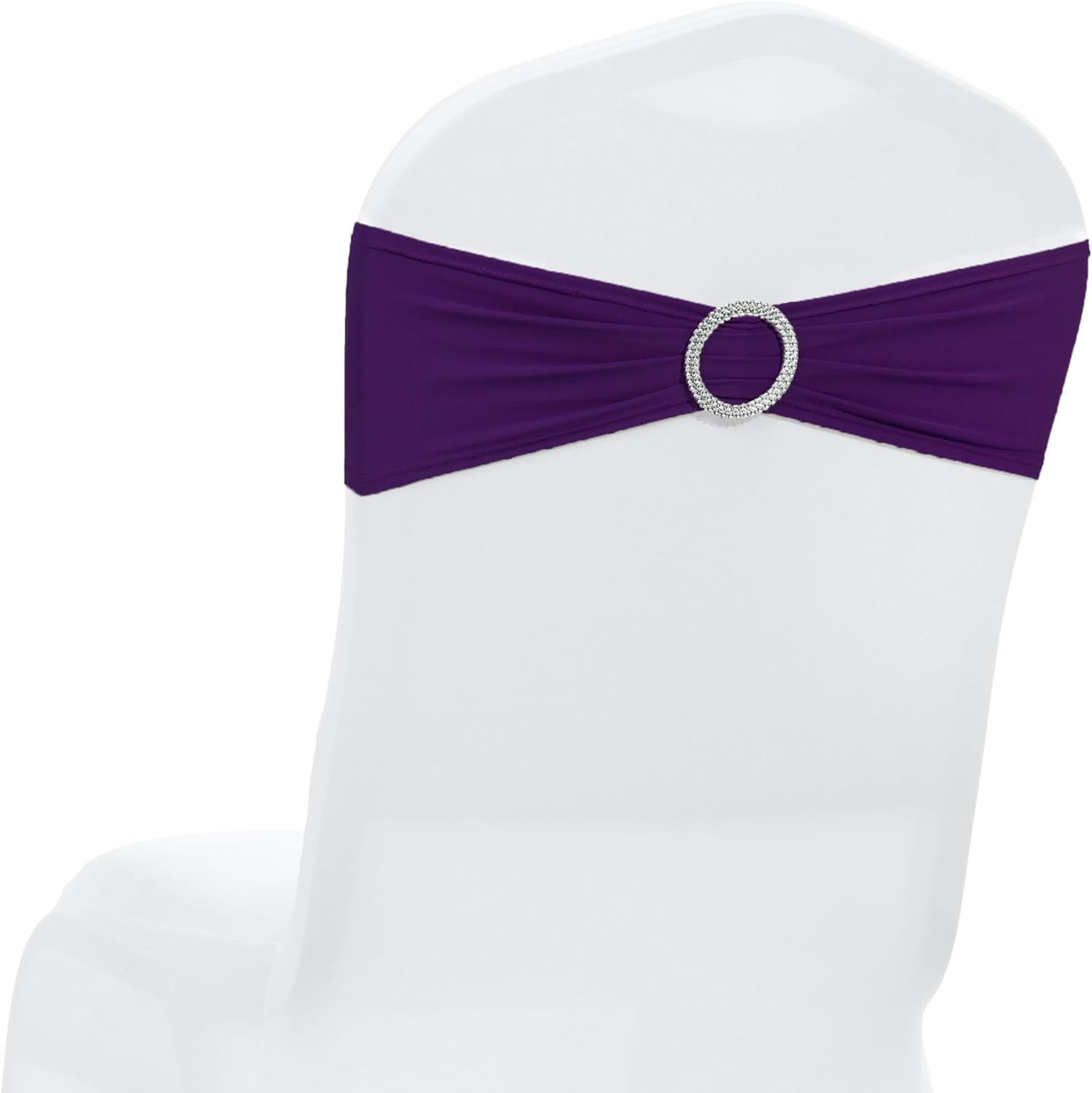 MDS Spandex Chair Sashes - Universal Elastic Stretch Bands with Buckle Slider Bow | 150 Pack - Purple